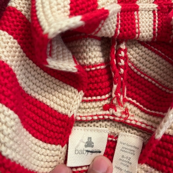 Baby Gap Red Stripe Hooded Cardigan Sweater Teddy Bear Ears 6-12 Months NWT - Picture 5 of 6